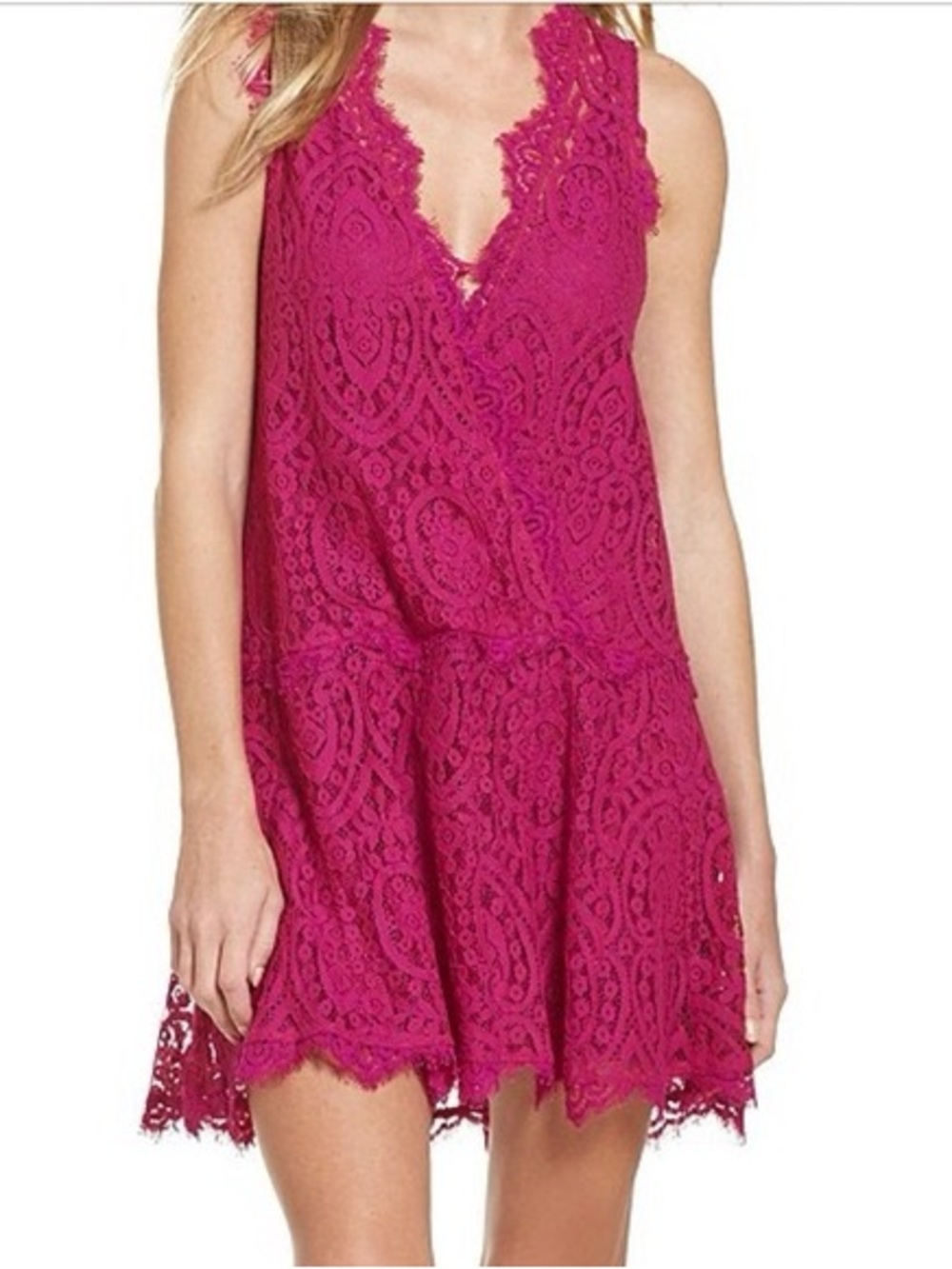 NWT Free People Heart In Two Bright Orchid Lace V-Neck Mini Dress medium